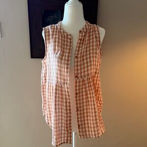 Peachy Pink Gingham Sleeveless Blouse